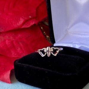 🌺NIB 925 Sterling Silver Cross with Two Hearts Ring🌺